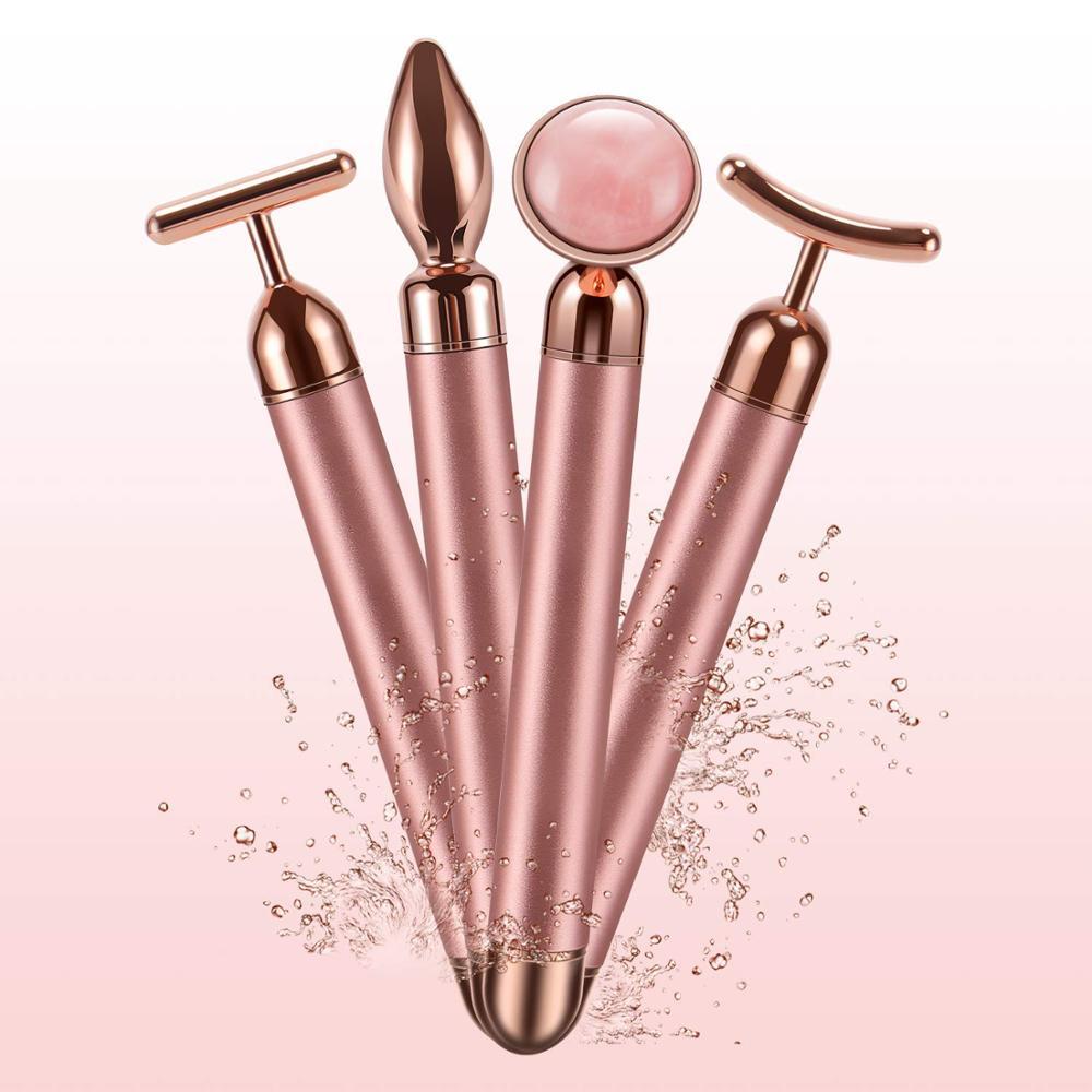 4 in 1 Vibrating Rose Quartz Face Roller MERLIÁ