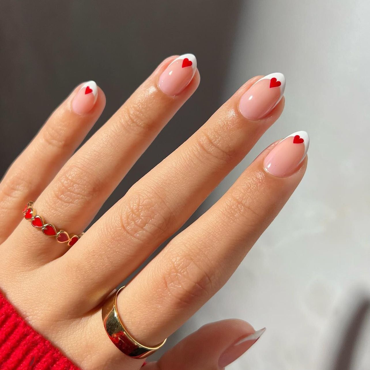 Simple White Nail Tips with Red Love Design ❤️ MERLIÁ