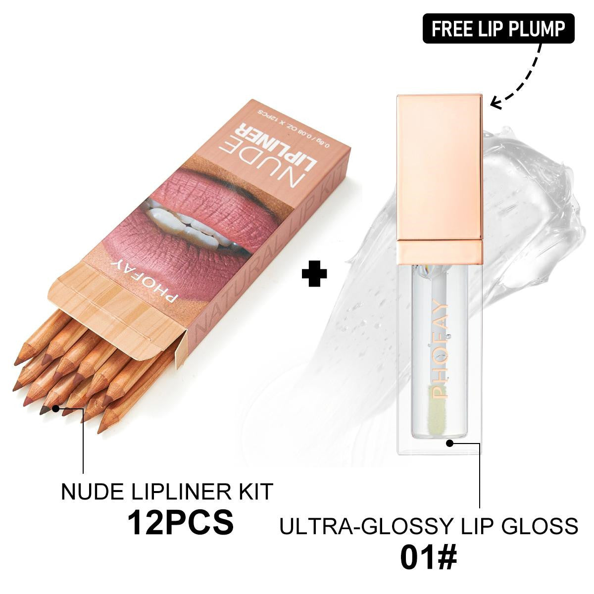 PHOFAY Ultra-Glossy Lip Gloss Nude Lipliner Kit MERLIÁ