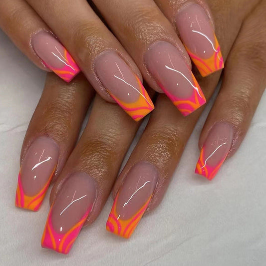 Pink-Orange Tiger French Style Nails MERLIÁ
