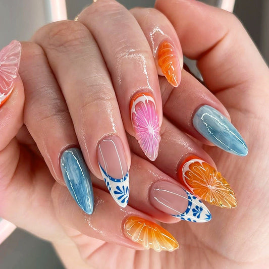 Ocean Orange Fruit Press-On Nails🍋 MERLIÁ