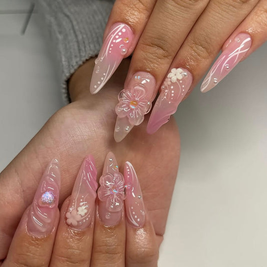 BlossomArmor – Floral Almond Press-On Nails🌸 MERLIÁ