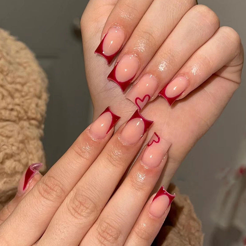 Wine Red French Heart Nails MERLIÁ