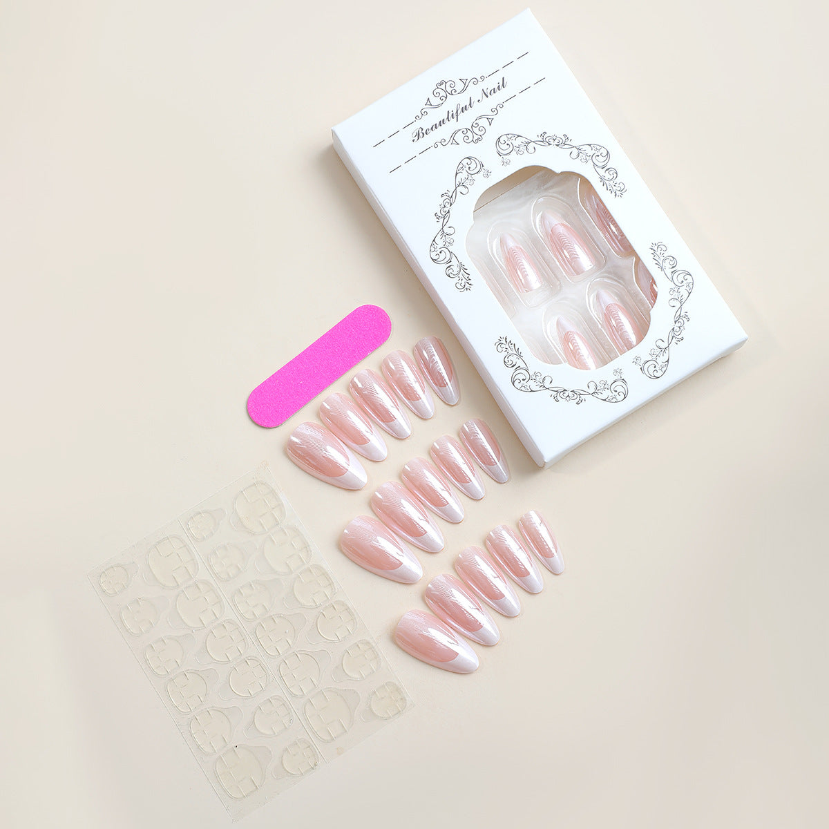 Pearly Shimmer Almond French Style Nails MERLIÁ