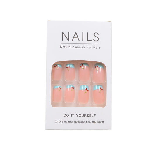 Cherry Pattern Blue French Press-On Nails🍒 MERLIÁ