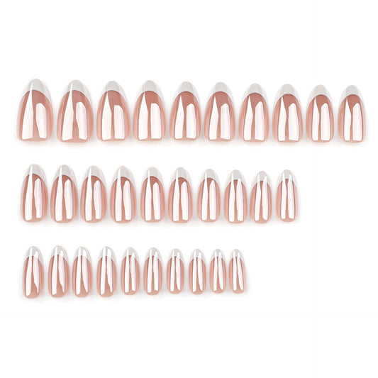 Shimmering French Style Almond Press-On Nails – 30 Pcs MERLIÁ