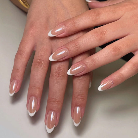Shimmering French Style Almond Press-On Nails – 30 Pcs MERLIÁ