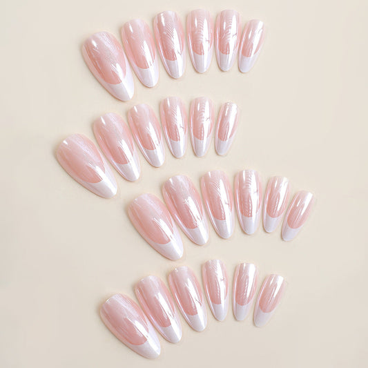 Pearly Shimmer Almond French Style Nails MERLIÁ
