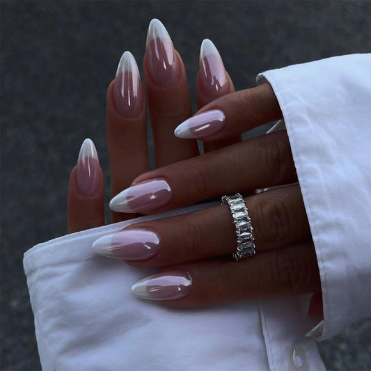 Pearly Shimmer Almond French Style Nails MERLIÁ