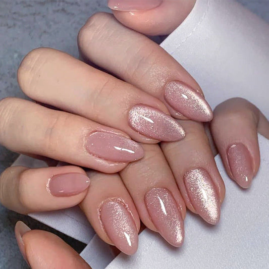Almond Press-On Nails - Sparkly Pink MERLIÁ