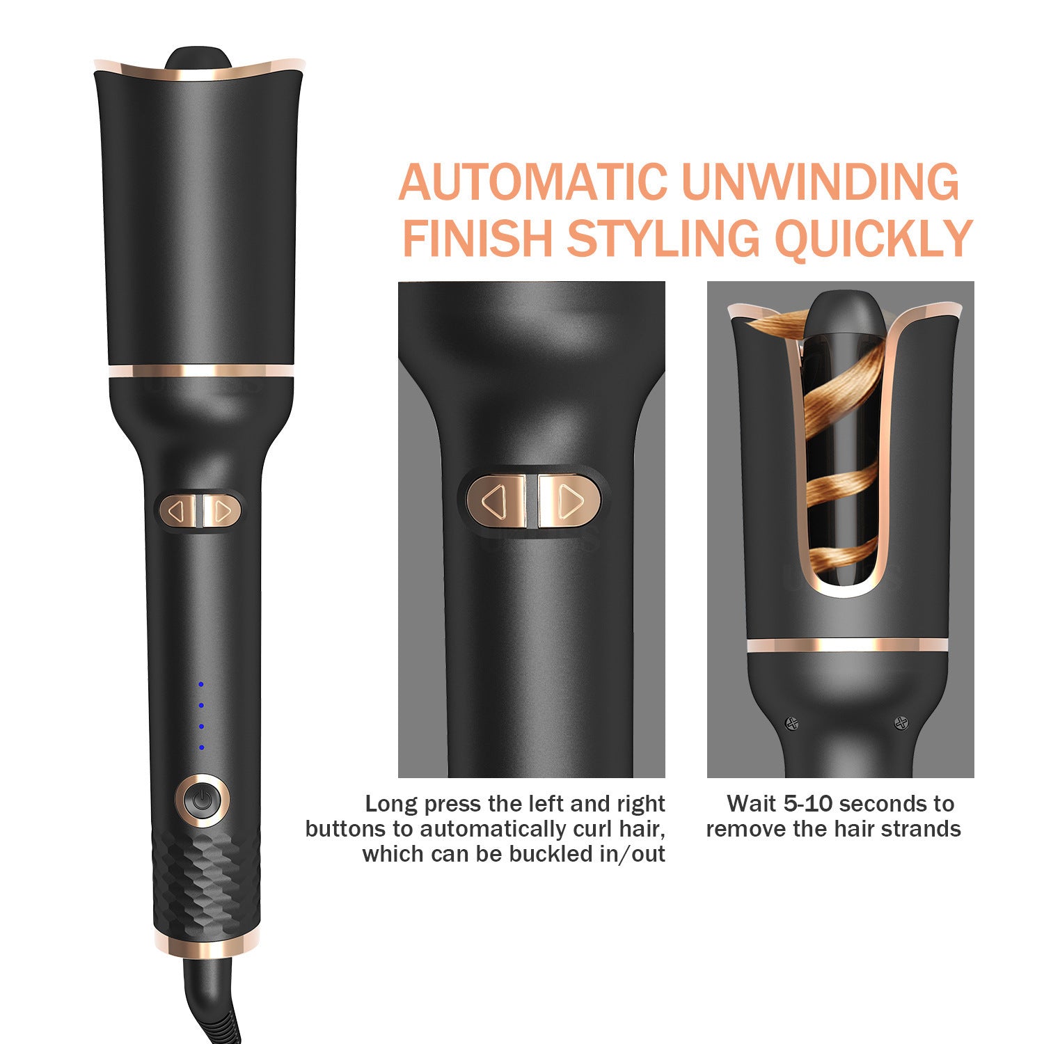 Black Automatic Spiral Electric Curling Iron – Negative Ion Technology MERLIÁ