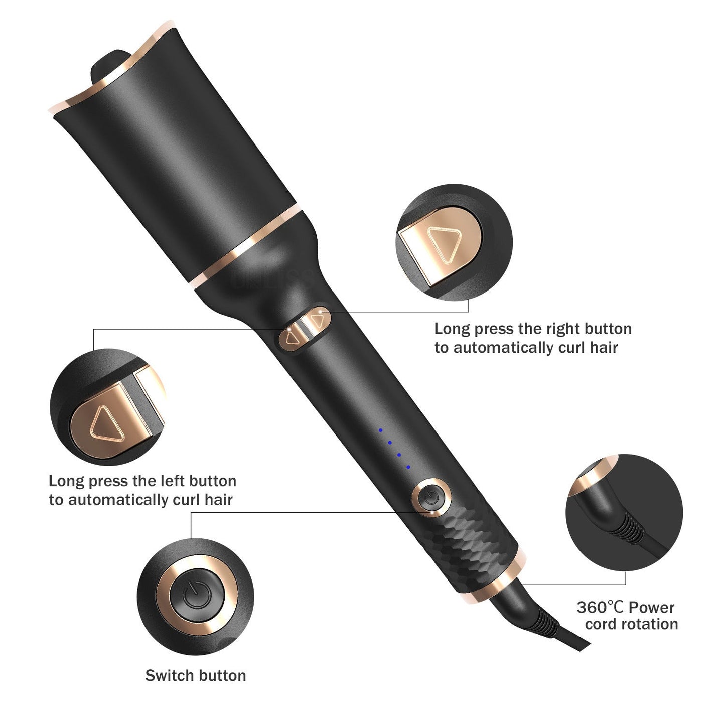 Black Automatic Spiral Electric Curling Iron – Negative Ion Technology MERLIÁ