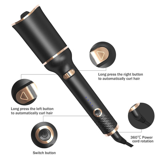 Black Automatic Spiral Electric Curling Iron – Negative Ion Technology MERLIÁ