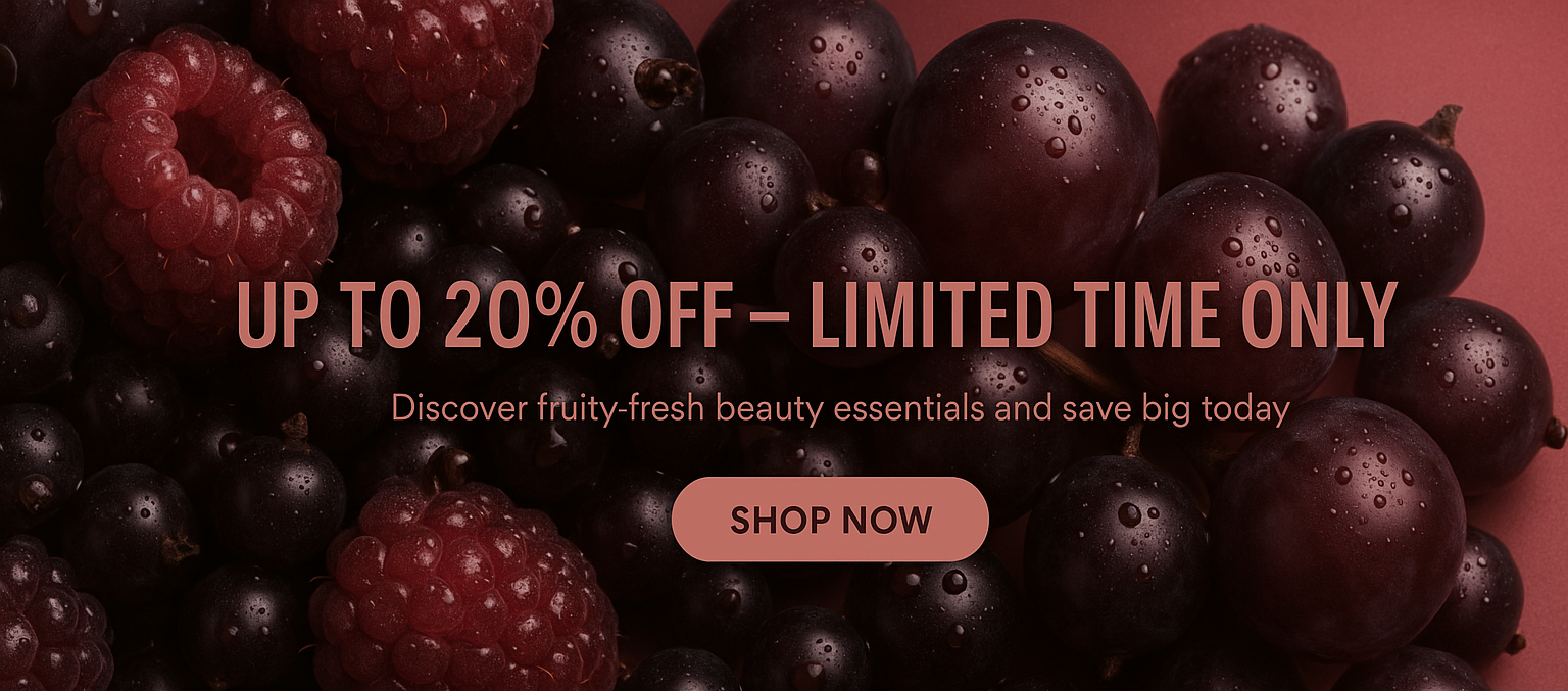 MERLIÁ sale banner with fruity background, up to 20% off limited time offer