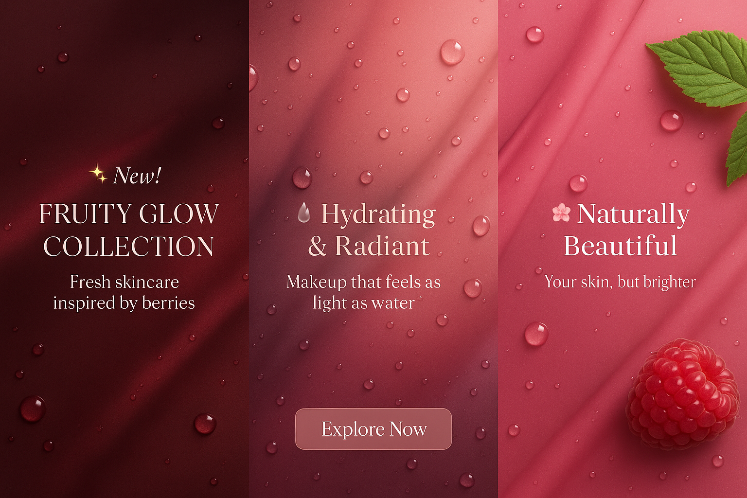 MERLIÁ Fruity Glow Collection banner showcasing hydration, radiant skin, and natural beauty